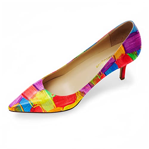 Image of Reindee Lusion Womens Low Kitten Comfortable High Heels Music Note Printed Closed Toe Sexy Pumps Shoes