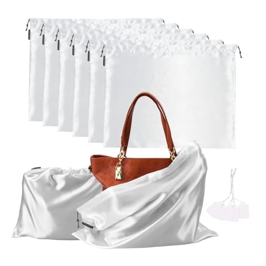 6 Pack Dust Bags for Handbags Silk Dust Cover Bag for Handbags Purses Shoes Boots, Silk Dustproof Drawstring Bag Travel Storage Pouch (White, 19.6 × 15.7 in)