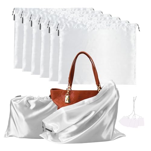 6 Pack Dust Bags for Handbags Silk Dust Cover Bag for Handbags Purses Shoes Boots Silk Dustproof Drawstring Bag Travel Storage Pouch (White 19.6 15.7 in)