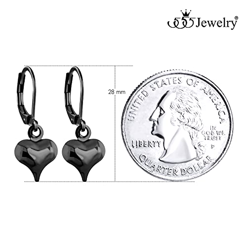 555Jewelry Stainless Steel Heart Shaped Earrings for Women - Heart Hoop Dangle Drop Lever Back Earrings - 1.1 inches4