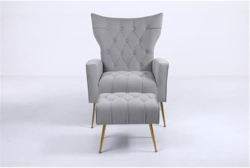 Miniatura 4 de Devion Furniture Silla decorativa tapizada de terciopelo de 29 pulgadas de ancho con cojín cuadrado y otomana en acabado gris y dorado