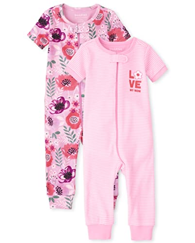 The Children's Place Baby Toddler Girls Snug Fit 100% Cotton Zip-Front One Piece Footed Pajama, Love Mom/Floral 2-Pack, 9-12 Months #TOP10