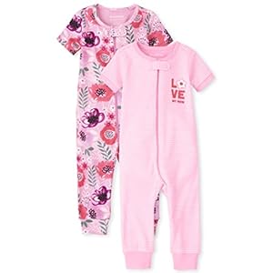 The Children’s Place Baby-Girls Love Mom Floral Snug Fit Cotton Zip Front One Piece Footed Pajama 2 Pack