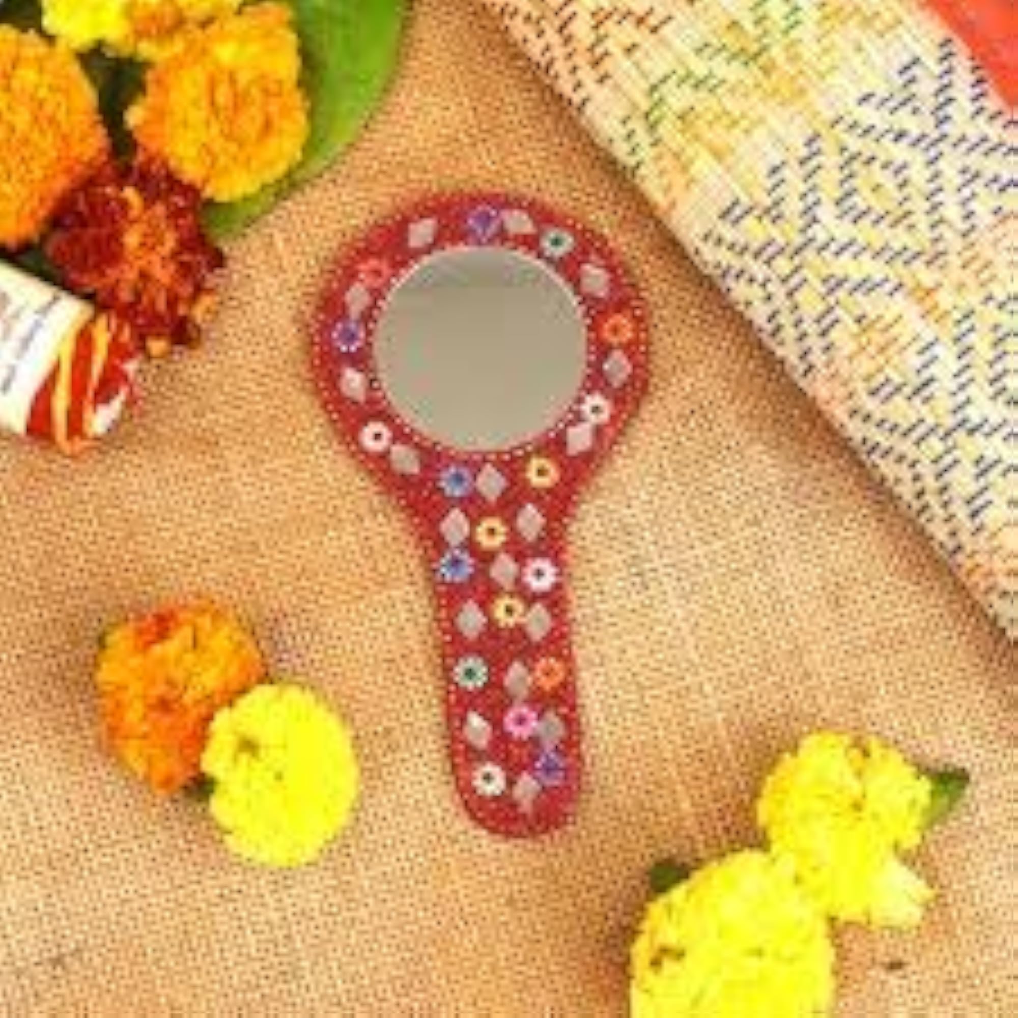 Ethnic Handcraft Beaded Wall Mirror, Multicolor Design