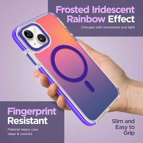 Image of Magnetic Case for iPhone 15 Plus [Compatible with Magsafe] [Cute Fashion Fluorescent Design] [1 Screen Protector] Slim Translucent Matte Case for iPhone 15 Plus 6.7 inch 2023, Purple