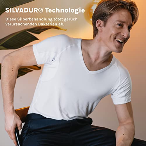 Fibershirts® Anti Schweiß Shirt - T-Shirt gegen Schweißflecken - Anti Schweiß Unterhemd - Mit ArmPads PRO & Silberbehandlung - Herren - V-Ausschnitt