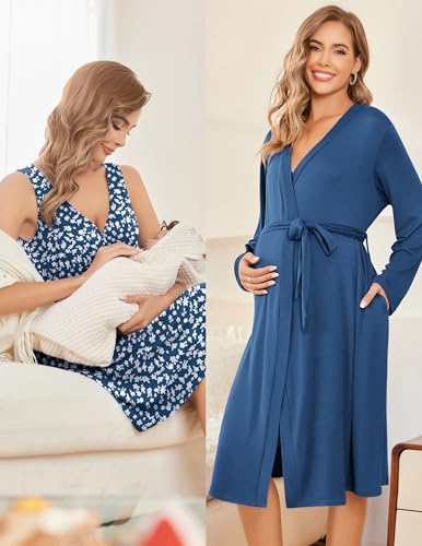 Image of Ekouaer Maternity Nursing Gown and Robe Set Labor Delivery Nursing Nightgowns for Breastfeeding Pregnancy Clothes