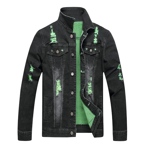 Image of RANMCC Men's Stretch Vintage Washed Long Sleeve Denim Jacket
