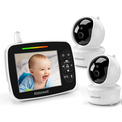 Image of Kidsneed Baby Monitor with 2 Cameras - 3.5 Inch Video Baby Monitor with Remote Control Pan& Tilt &Zoom Camera, Two-Way Audio, Night Vision, Lullabies, 960ft Long Range
