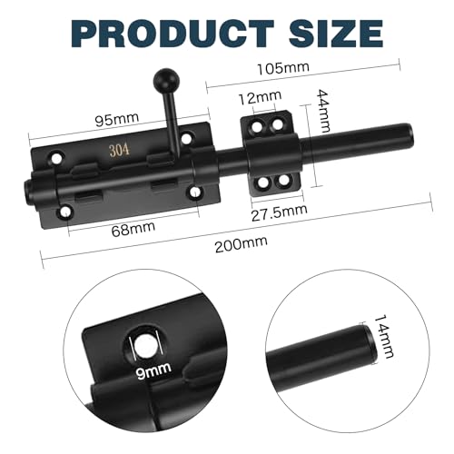 GothicBride Thickened Stainless Steel Door Bolt Bolt Bolt 200 mm Gate Bolt Lock Floor Slider with Padlock Hole - Image 2