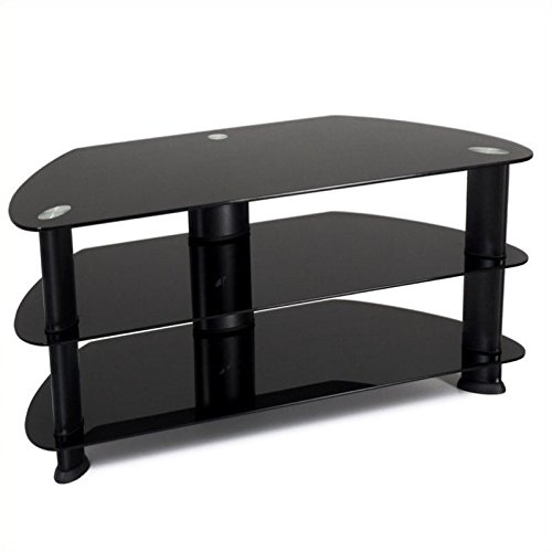 Atlin Designs Tempered Glass 40" Open Shelf Storage Tv Stand In Satin Black #TOP15