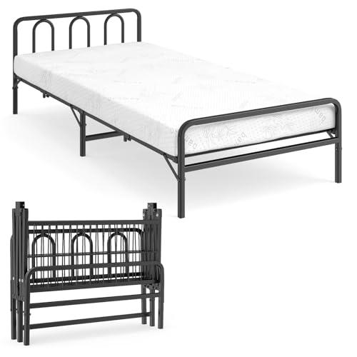 COSTWAY Klappbett 90x200 Erwachsene, Bett klappbar mit 10 cm Matratze, bis 220 kg, Gästebett Metallrahmen, Bettgestell mit Memory-Schaum & Kopfteil,...