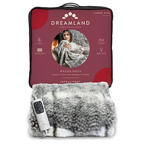 Dreamland Hygge Days Electric Blanket Heated throw - Fallow Deer Print Luxury Faux Fur Fast heat up 6 temperature settings 1/3/9-hour auto timer Electric throw Machine Washable 160x120cm