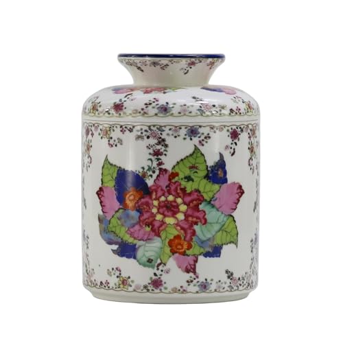 SYNWISH Tobacco Leaf Pattern Floral Round Porcelain Tissue Box Cover 6.7