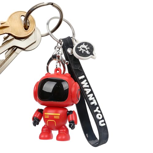 [Bmucp] Abalorio para bolso, colgante articulado de robot, llavero con diseño de ojos luminosos para mujeres y hombres, bolso, mochila, bolso, decoración para el hogar y el coche, Rojo