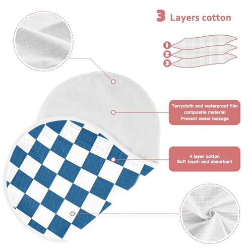 J JOYSAY Checkered Plaid Dark Blue Baby Burp Cloths for Boys Girls Large 22''x11'' Cotton 4 Layer Drool Cloths for Drool Unisex one sizex43
