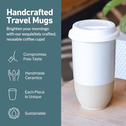 Image of NOVA CERAMICS Travel Mug - Coffee Mug Travel - Microwave & Dishwasher Safe Coffee Clay Tumbler - Gifts For Women Men Him Her - 16oz - Dune