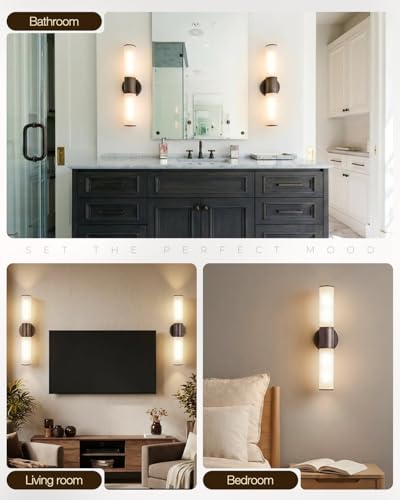 Image of 2-Light Bathroom Vanity Lighting Fixture, Oil Rubbed Bronze Wall Sconce with Opal White Glass, E26 Stocket Indoor Wall Lamp, Modern Mirror Light. 2 Pack