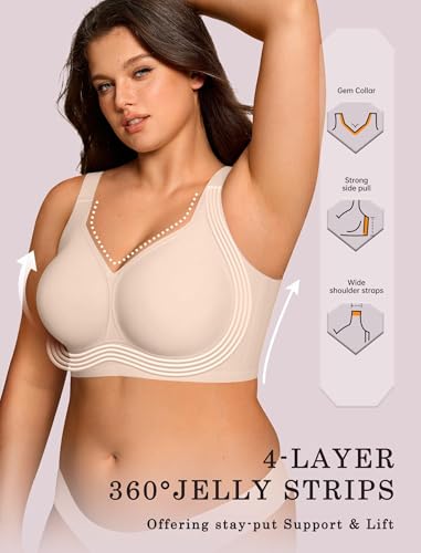 OEAK Womens Wireless Jelly Bras Plus Size Support Push Up Comfy Bra SKN S