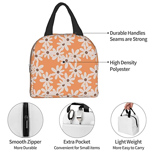 Lunch Bag Flowers Pattern On Orange Insulated Lunch Box Reusable Lunch Bags Meal Portable Container Tote For Men Women Work Travel Picnic #TOP6