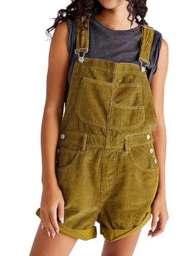 CHARTOU Women's Bib Corduroy Overalls Shorts Jumpsuit Adjustable Strap Romper Roll Up Shortalls with...