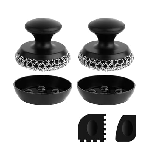 Image of 2PCS Cast Iron Scrubber Cleaner, Chainmail Scrubber for Cast Iron Pan Skillet, Dish Scouring Pad, 316 Stainless Steel Brush /Scraper for Metal Skillet Scrubbing, Wok, Dutch Oven Cleaning Kit - Thick