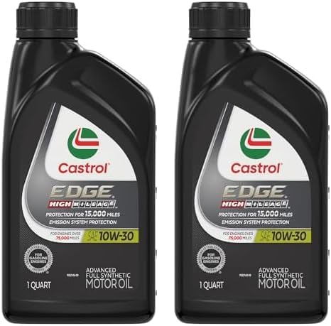 Castrol 06129 Edge High Mileage 10W-30 Aceite de motor sintético completo avanzado, 1 cuarto de galón (paquete de 2)
