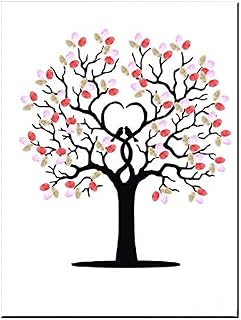 Ejoyous DIY Wedding Fingerprint Tree Canvas Signature Guest Book with 6 Colors Ink Guest Signature Poster Thumb Print Tree for Wedding Birthdays 12x16 Inch Tree of Love