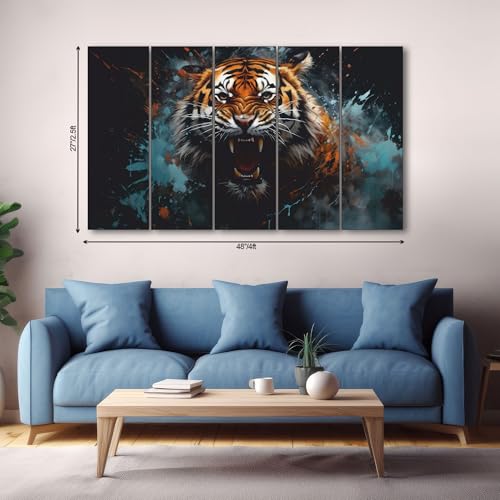 Image of The Castle Decor Lion abstract painting with frame 5 Big Size (27x48) Wall Art for living room,Bedroom,Drawing room,Hotels-Digital Painting