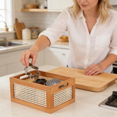 Panier de rangement bois massif tissé main de grande capacité rétro