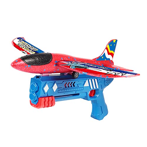 Foam Glider Catapult Plane Toy, Large Airplane Launcher Gun, One-Click Ejection Model Foam Airplane, Bubble Catapult Plane Outdoor Flying Toys for Kids (Blue Kit)