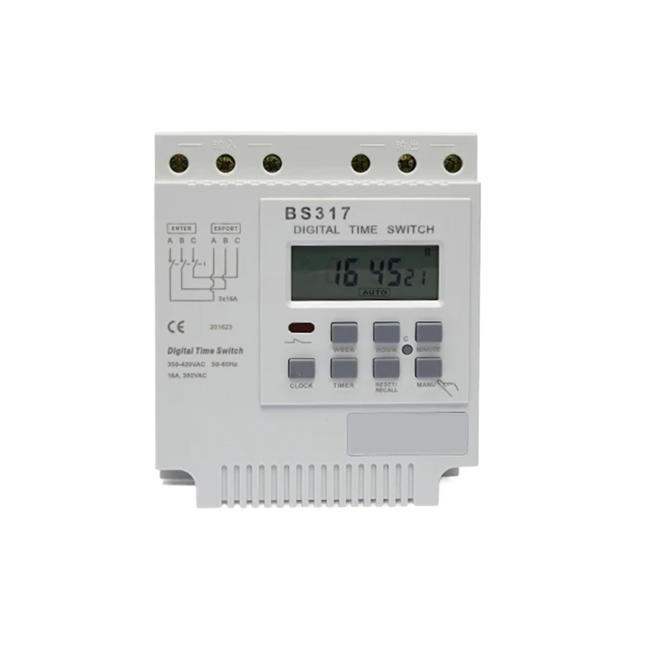 Relè temporizzatore Timer elettronico programmabile trifase 400V con 16 Volte di accensione/spegnimento al Giorno Intervallo di impostazione 'Ora 1 min-168 Ore