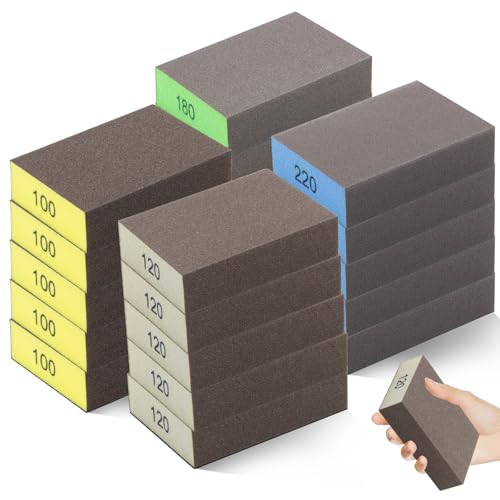 20 Stück Schleifschwämme Schleifschwämm Holz Wiederverwendbar Schleifpad Körnung 100/120/180/220 Schleifblöcke Schleifpapier Fein zum Schleifen Holz Polieren Metall