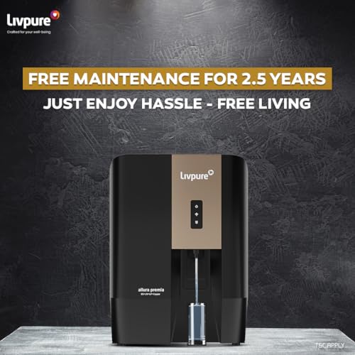 Image of Livpure Allura Premia Water Purifier| Zero Cost for 2.5 Yrs - Filters Included | 10 Stage Advanced Purification | RO+UV+UF+Copper+Alk+Mineraliser| In Tank UV Sterilisation| 7 Ltr|