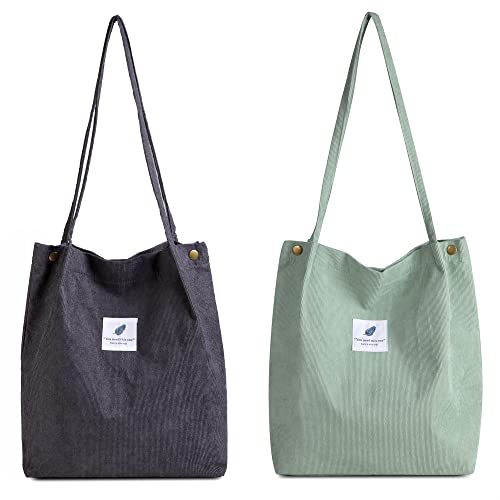 Makukke Bolso bandolera de pana para mujer, bolso de hombro para la compra, bolso de mano para el día a día, la oficina, excursiones y la compra, 2 unidades, large, Retro