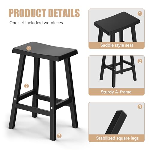 PatioZen Set de 2 Butacos Modernos de Resina Negro, Resistente al Agua y Rayos UV, para Interior y Exterior, 24 pulgadas miniatura 5