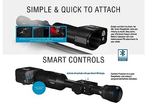 ATN Auxiliary Ballistic Smart Laser Rangefinder w/Bluetooth, device works with Mil and MOA scopes using ATN Ballistic Calculator App