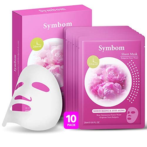 SYMBOM Natural Bulgarian Rose Water Face Mask Sheet, Hydrating, Anti-Aging Facial Mask