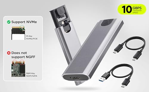 Image of TAG NVMe M.2 SSD Enclosure, USB 3.1 Gen 2 Type-C 10Gbps, Tool-Free SSD External Case, Supports 2230 /2242 /2260 /2280 PCIe Nvme, Portable Metal Body, Plug & Play, Upto 4TB, for Windows /Mac /Linux /Android