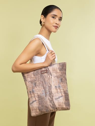 Image of ZOUK Ivy Tote Bag for Women | Handcrafted Jute Khadi with Vegan Leather Handles | Lightweight, Foldable & Travel-Friendly Everyday Carry Bag |