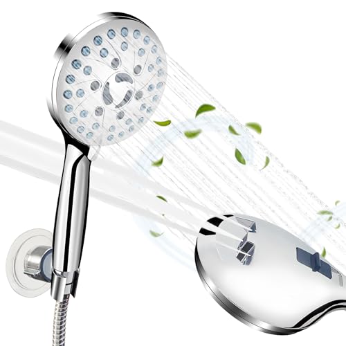 Pommeau de douche haute pression Widen Sfera – Économie d’eau – Chromé – 7 modes de jet – Douchette facile à installer avec tuyau flexible inox...