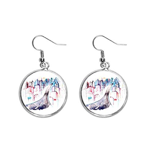 mairie highway lampadaire aquarelle Boucle d'oreille en argent.