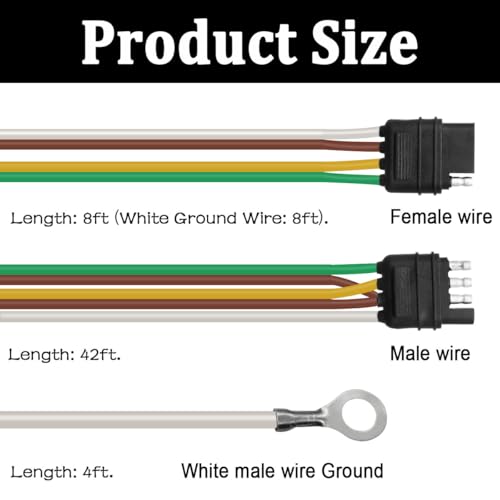 Image of 50ft 5 Wire 4Pin Trailer Wiring Harness,Extended Length Trailer Wiring Kit,4-Way Trailer Light Wire for Trailers RV Boat Marine