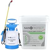 Nanoprotect Granulat gegen Ameisen | 5 kg + Drucksprüher | Streu- und Gießmittel | Schnell- und Langzeiteffekt | Ameisenabwehr Innen und Außen | Geruchloses Ameisengift
