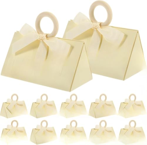 Marysea 三角形の喜糖箱 カ ケーキボックス ア好意ボックス ウェディングパーティー用品 用の箱 木 (ベージュ)