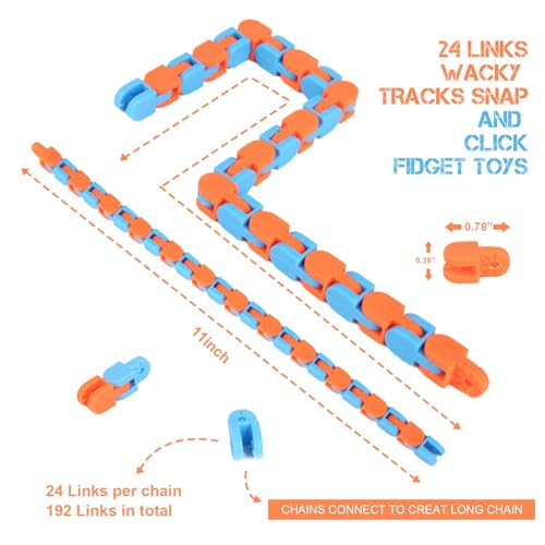8Pcs 24Links Fidgets Wacky Tracks Fidget Toys for Kids Classroom Students Gifts School Stocking Stuffers Plastic Sensory Autism Snap Fidget Click Snake Toys for Adults Travel Stress Relief 11inch - Image 4