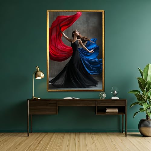 Tableau sur toile danseuse rouge bleue grand format 80x120 déco murale