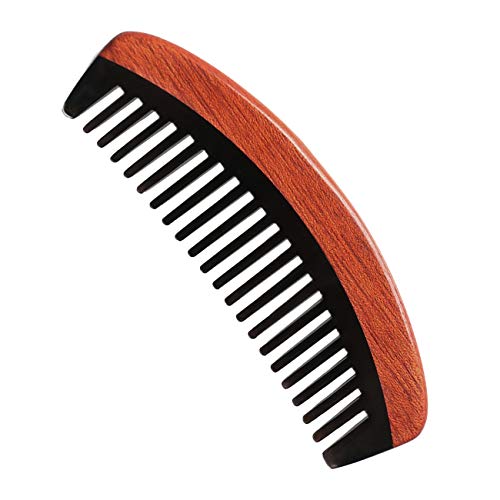 Natural Buffalo Horn Comb with Ruby Sandalwood - Handmade Wooden Comb for Curly Hair - Wide Tooth Hair Comb for Women Men and Kids