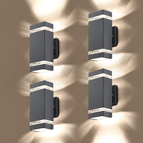 LMP 4 Pack LED Square Up and Down Lights Outdoor Wall Light，Body in Aluminum Waterproof Outdoor Wall Lamps，3000k 5W with Certificate ETL