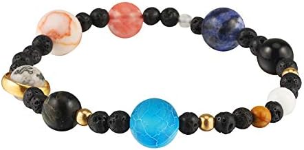 LQKYWNA Solar System Bracelet, Eight Planets Style Bracelet for Women, Lava Stone Diffuser Bracelet, Natural Stone Beads Elastic Bracelet Galaxy Planets Guardian